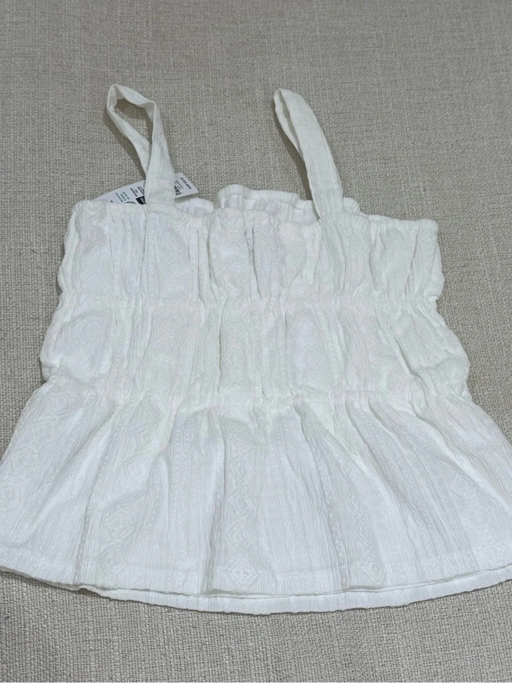 Carter’s Girls Size 12 White Smocked Peplum Textured Cami Top NWT